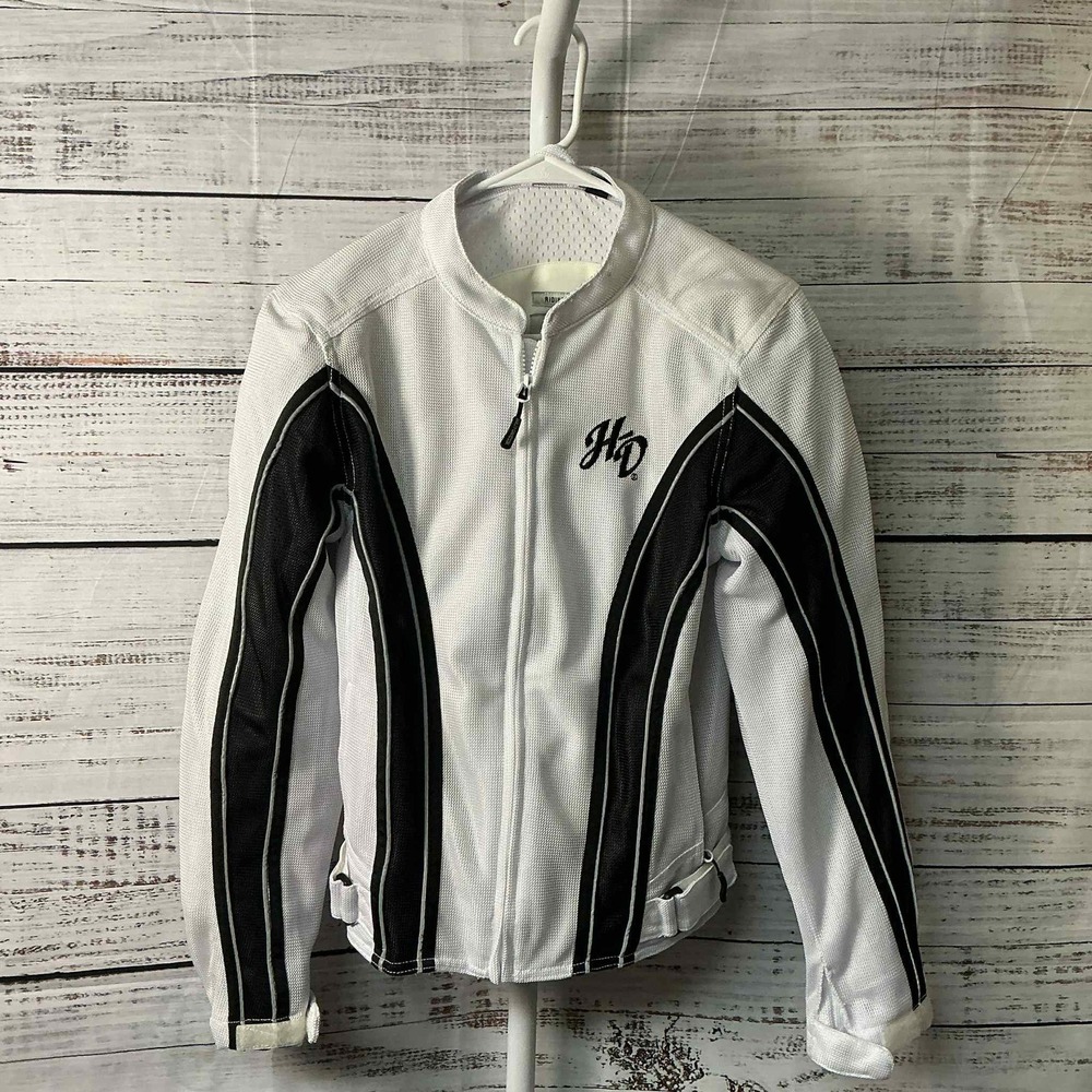 Harley Davidson Womens Riding Gear Mesh Jacket White Black Full Zip Authentic‎
